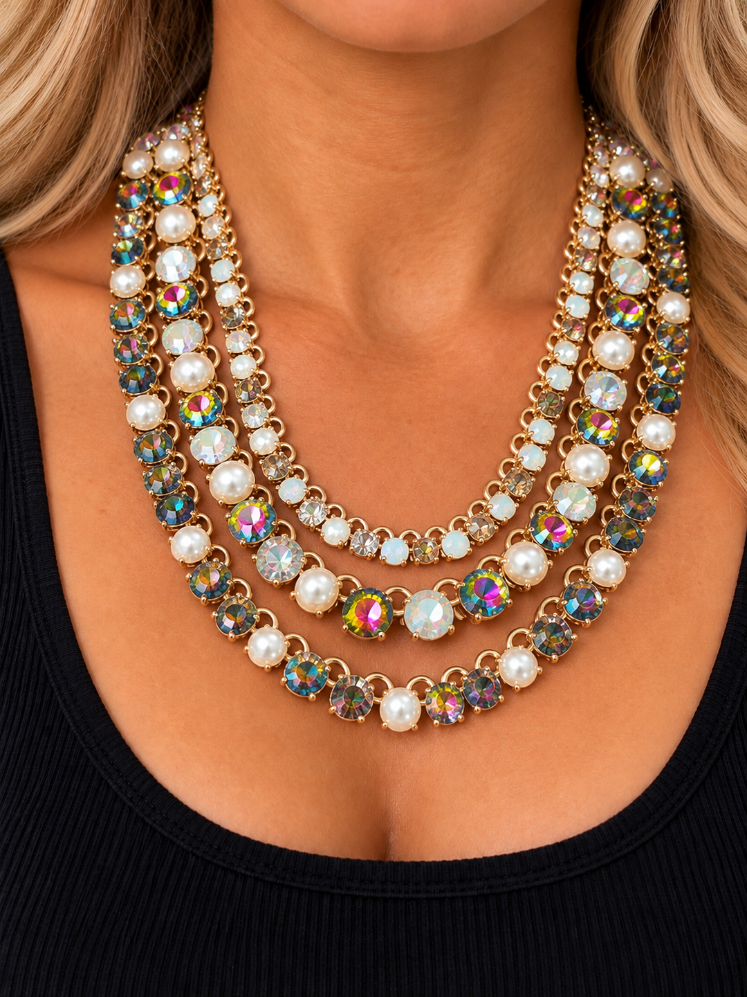 Triple Stand Bling Necklace