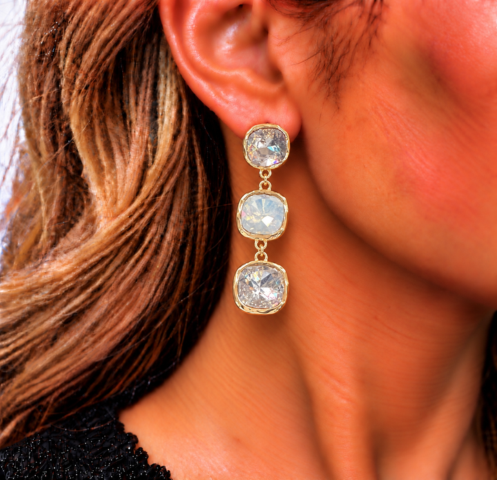 Triple Drop Rhinestone Stud Earrings