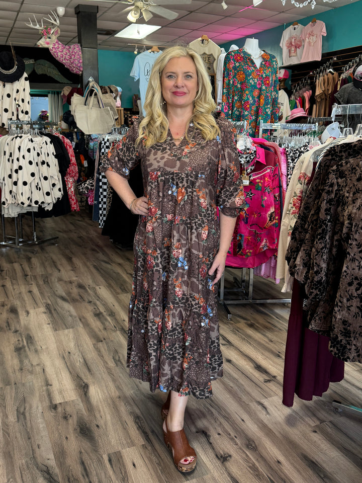 Patchwork Animal Print Floral Maxi Dress