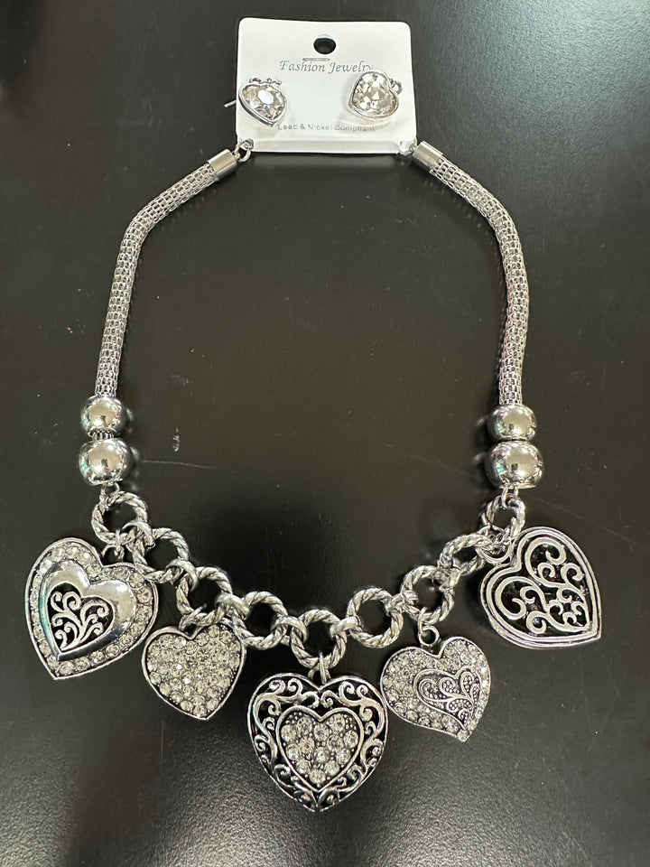 Blinged Heart Necklace Set