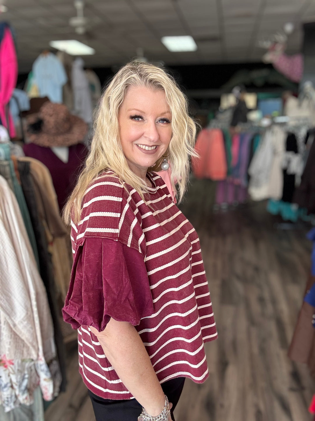 Puff Sleeve Striped Top