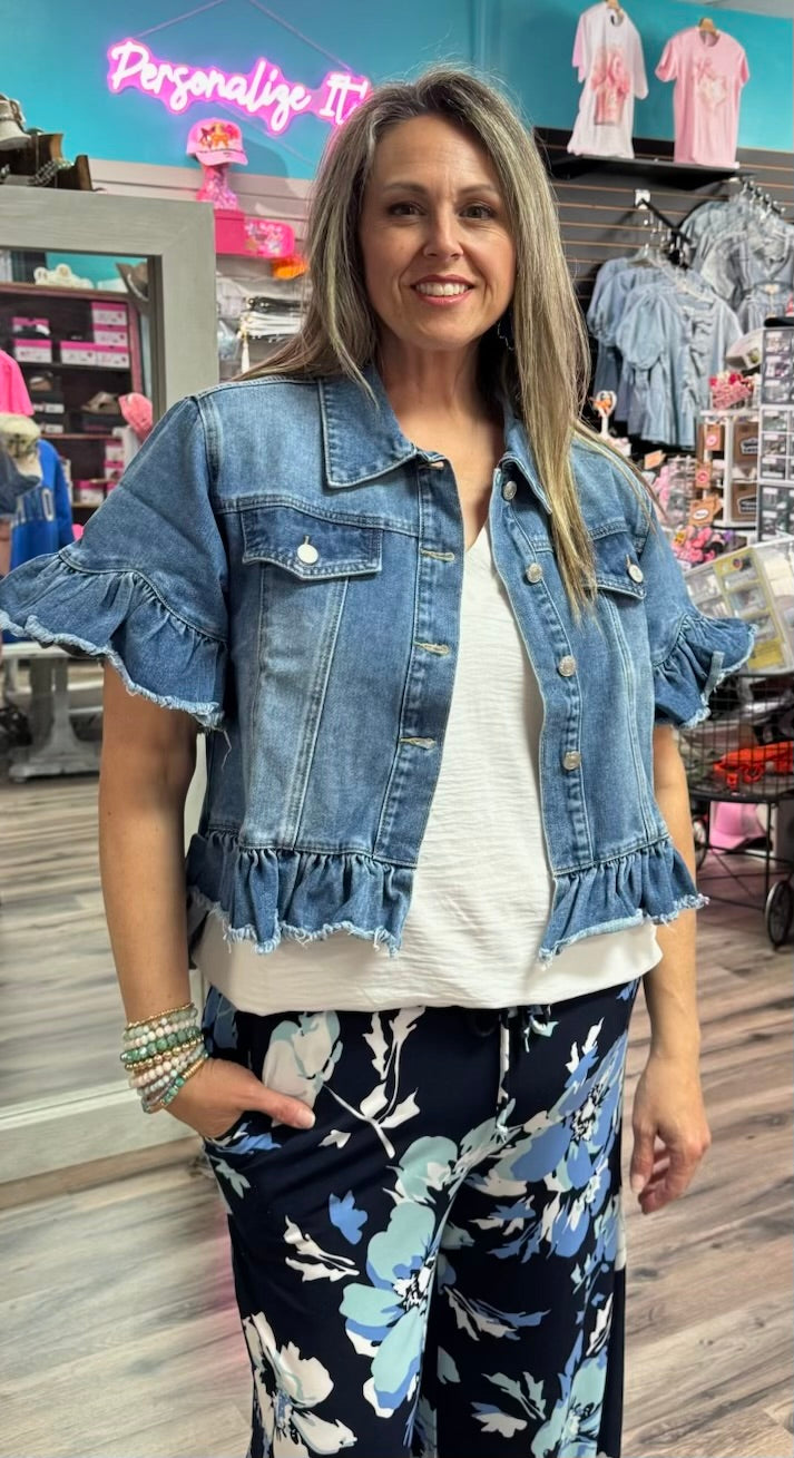 Ruffled Short Denim Jacket