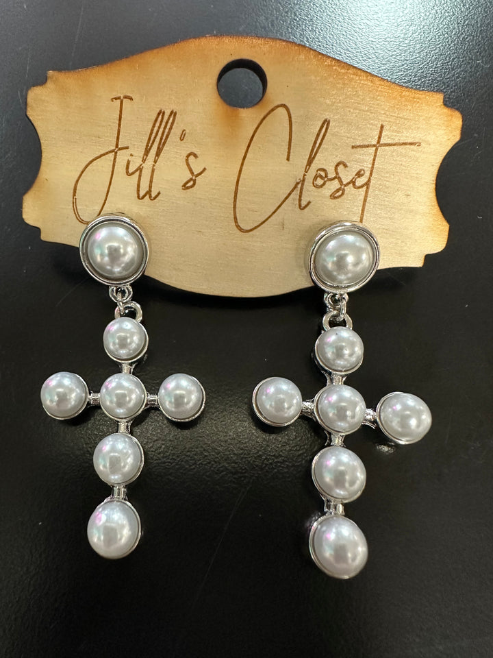 Pearl Cross Earrings