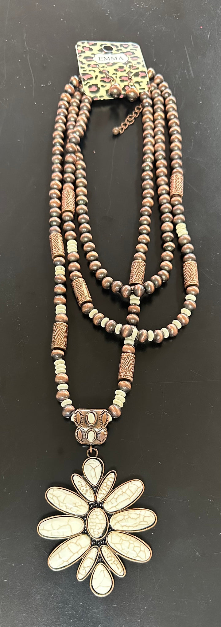 Triple Strand white Buffalo & Copper Necklace Set
