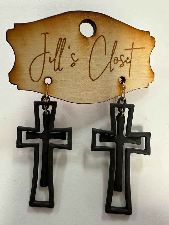 Hammered Metal Cross Earrings