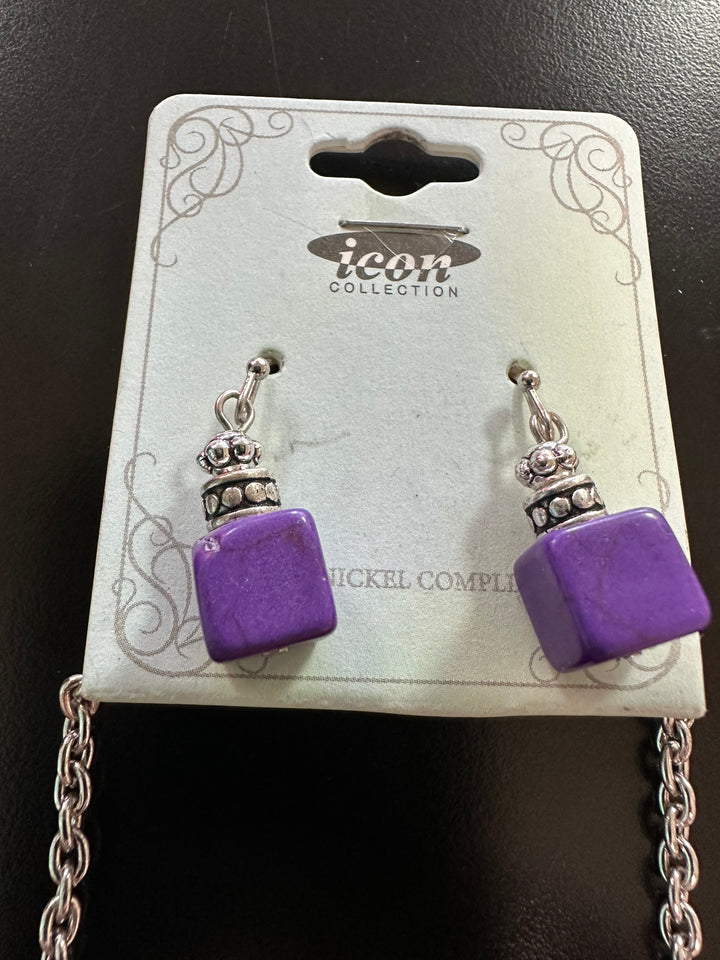 Square stone & silver Necklace Set