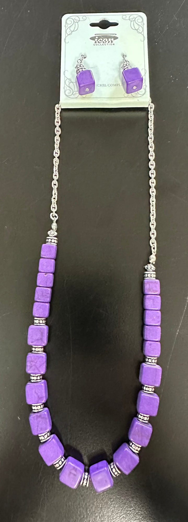 Square stone & silver Necklace Set