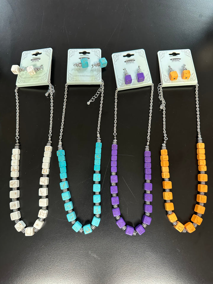 Square stone & silver Necklace Set