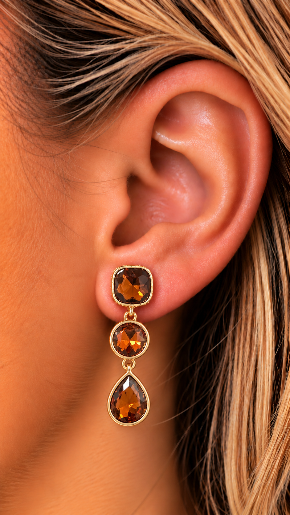 Triple stone Bling Earrings