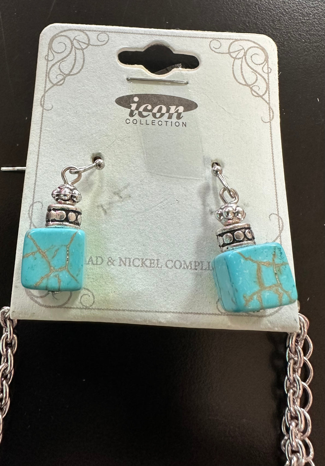 Square stone & silver Necklace Set