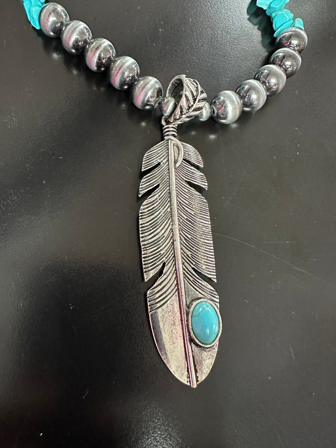 Turquoise Feather Necklace Set