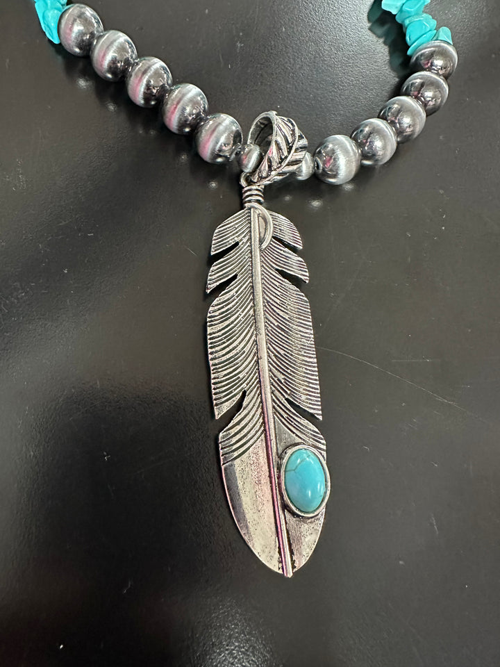 Turquoise Feather Necklace Set