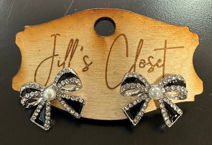 Rhinestone & Pearl Bow Earrings