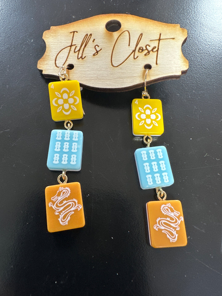 Mahjong Tile Fishhook Earrings