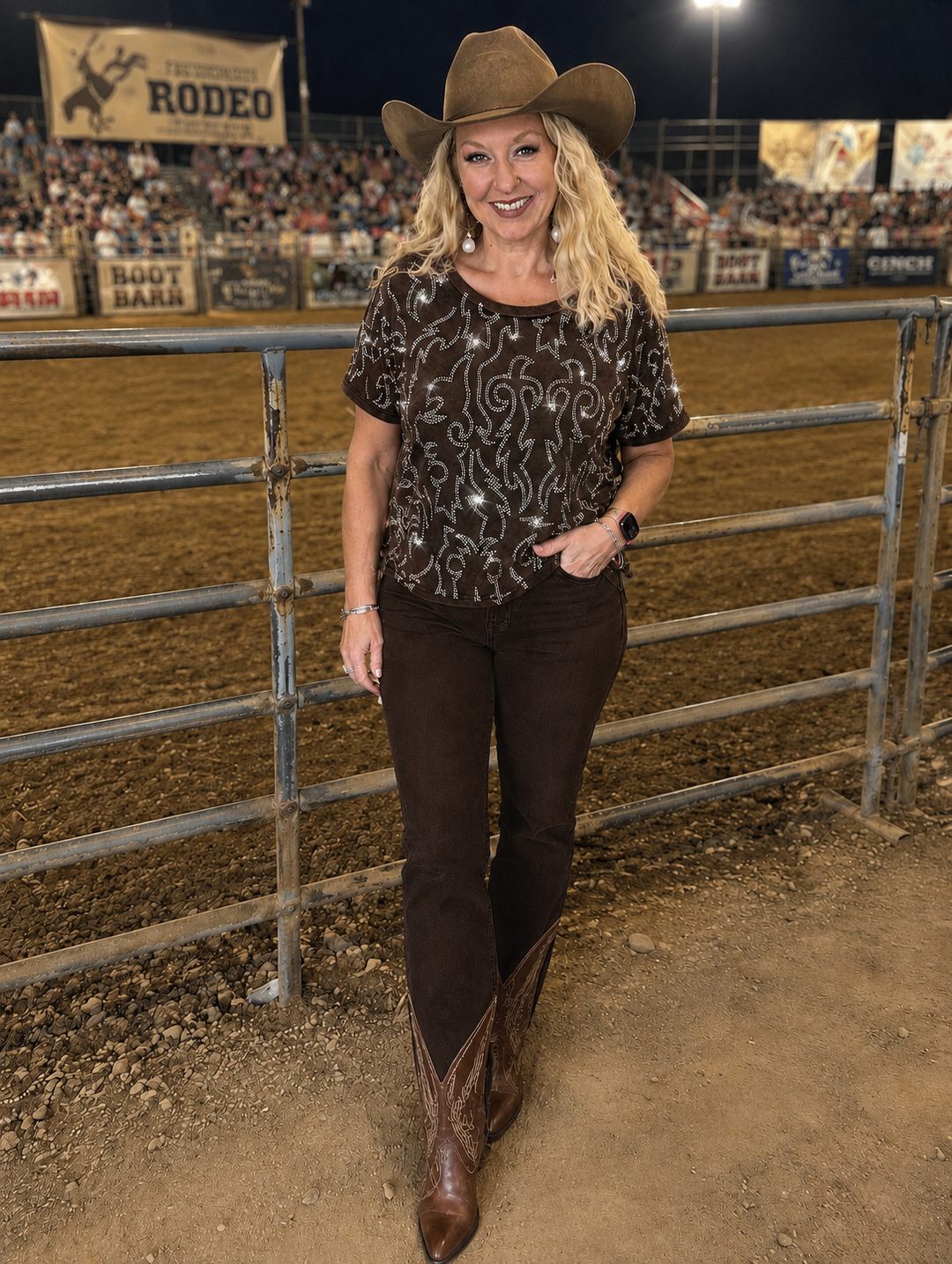 Rhinestone Cowgirl Boot-stitched Top