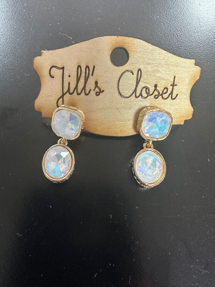 Oval Faceted Stone Stud Earrings
