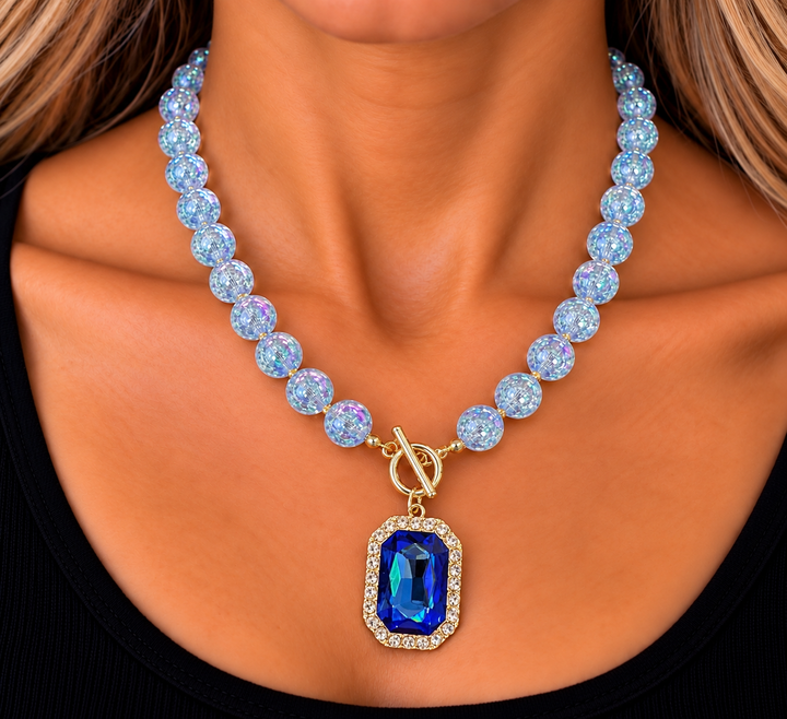 Crystal Pendant Beaded Toggle Necklace