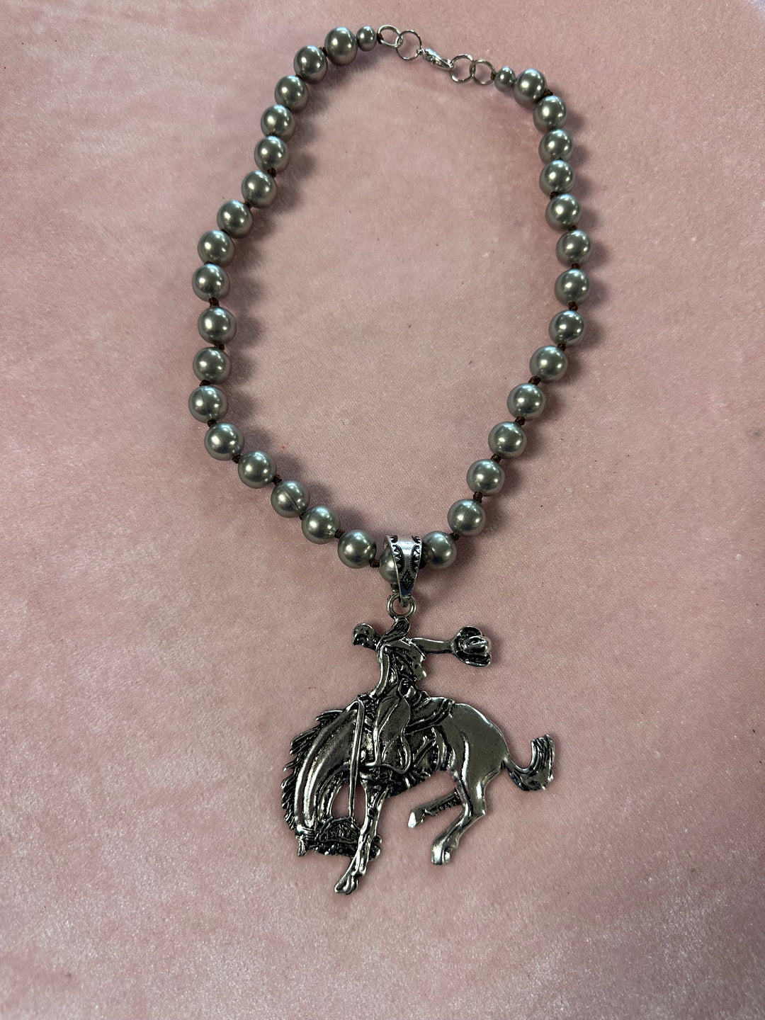 Knotted Silver Bead Pendant Necklace