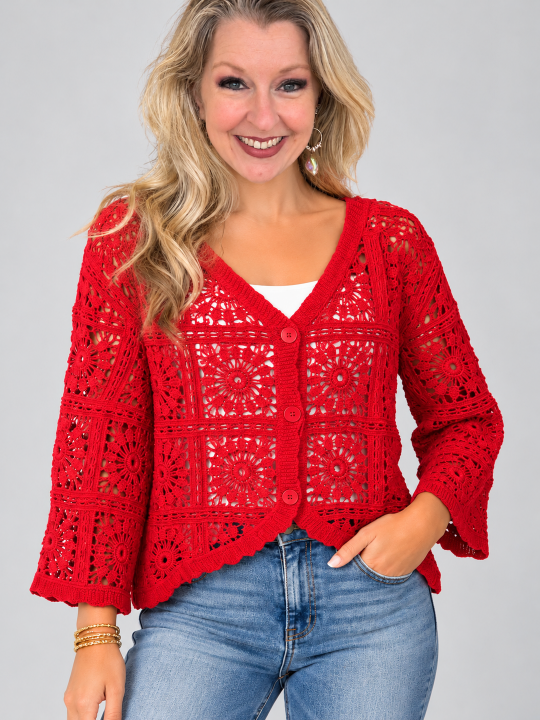 Crocheted Red Cardigan