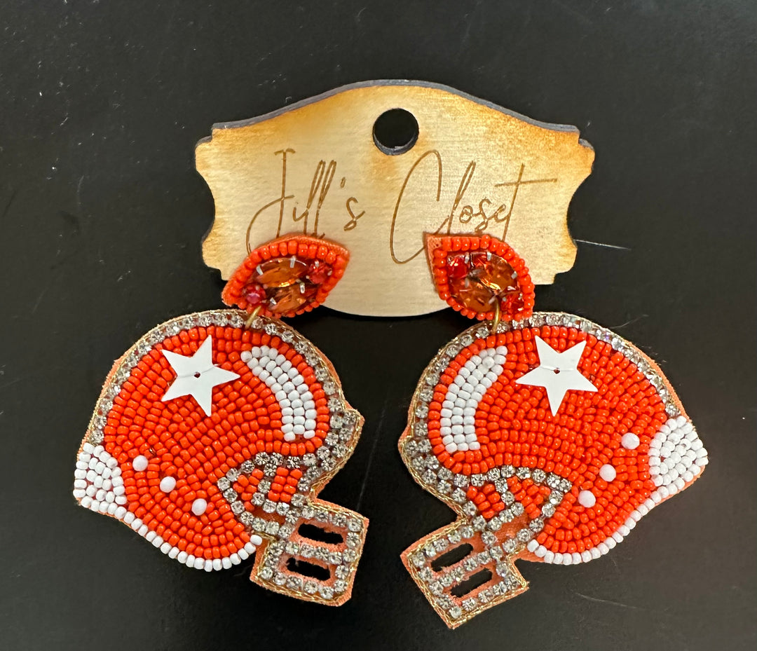 Orange beaded Football Earrings