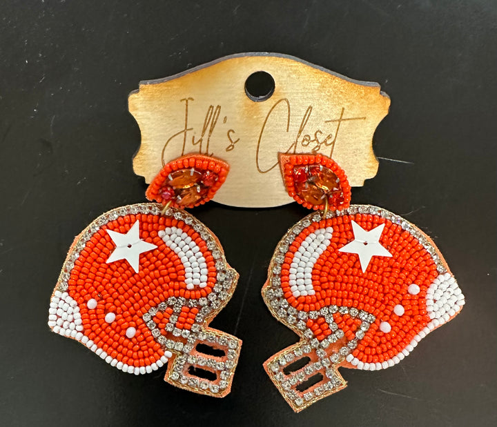 Orange beaded Football Earrings