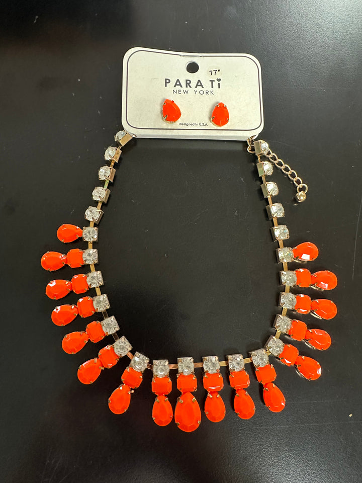 Bling Faceted Stones Necklace & Earrings Set
