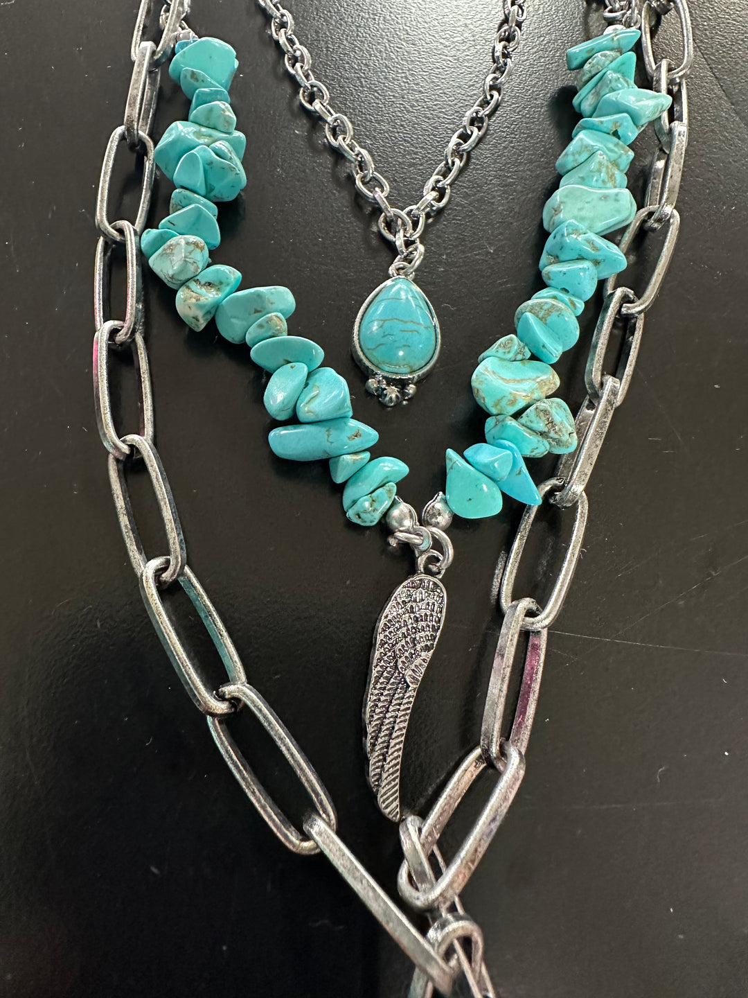 Triple Strand Turquoise Cross Necklace Set