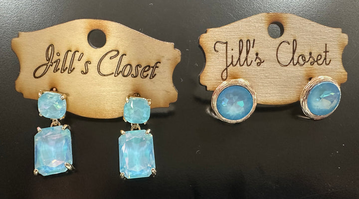 Pale Blue Faceted Stone Stud Earrings