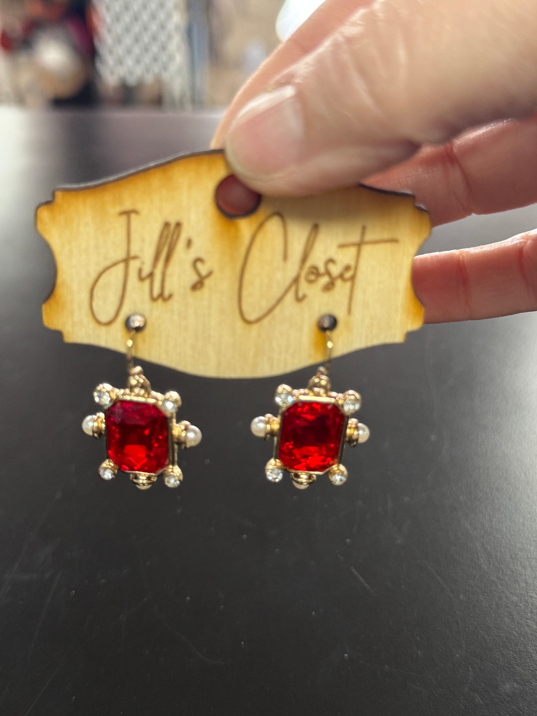Vintage Glam Rectangle Gem Drop Earrings