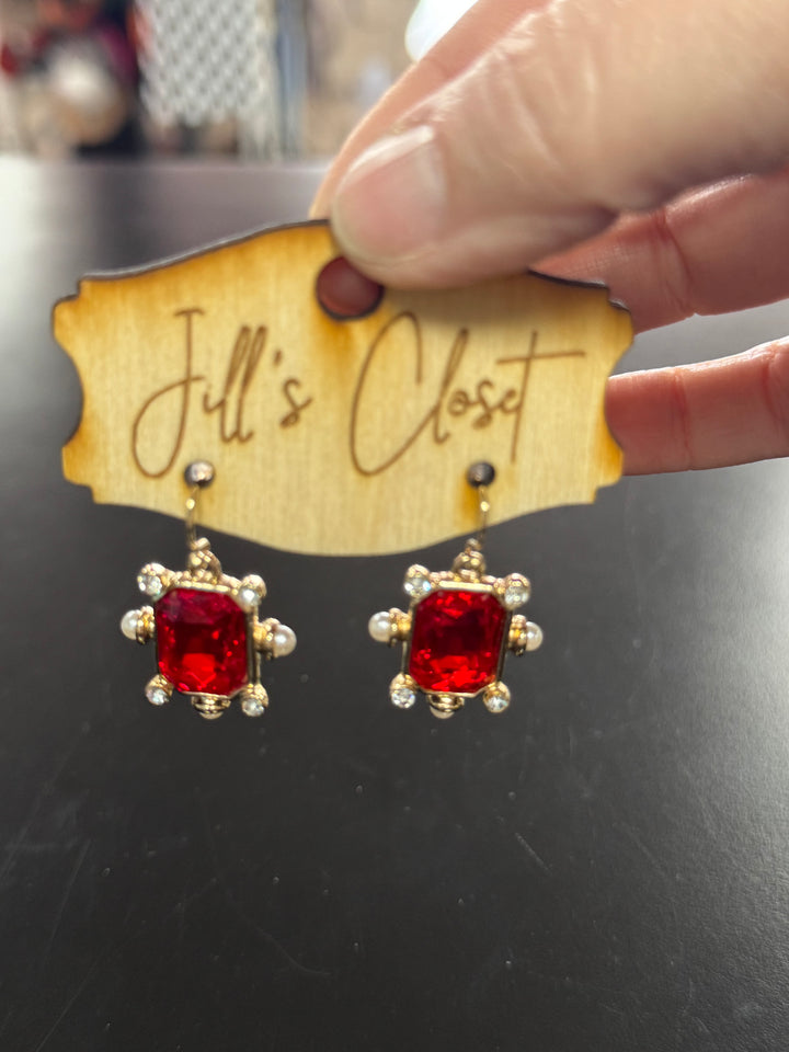 Vintage Glam Rectangle Gem Drop Earrings