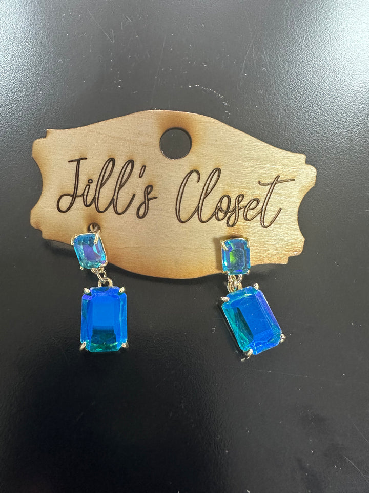 Faceted Stone Drop Stud Earrings