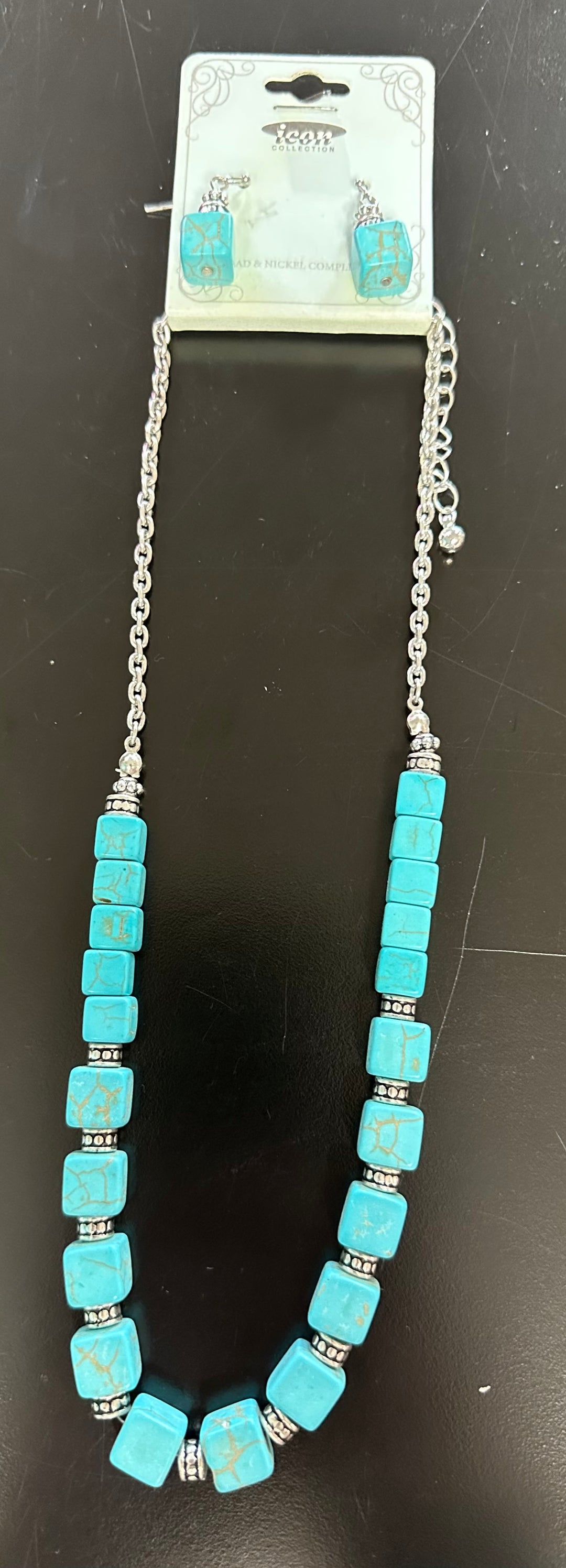 Square stone & silver Necklace Set