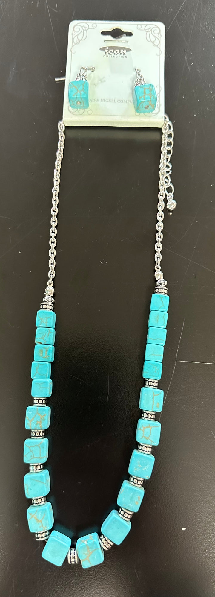Square stone & silver Necklace Set