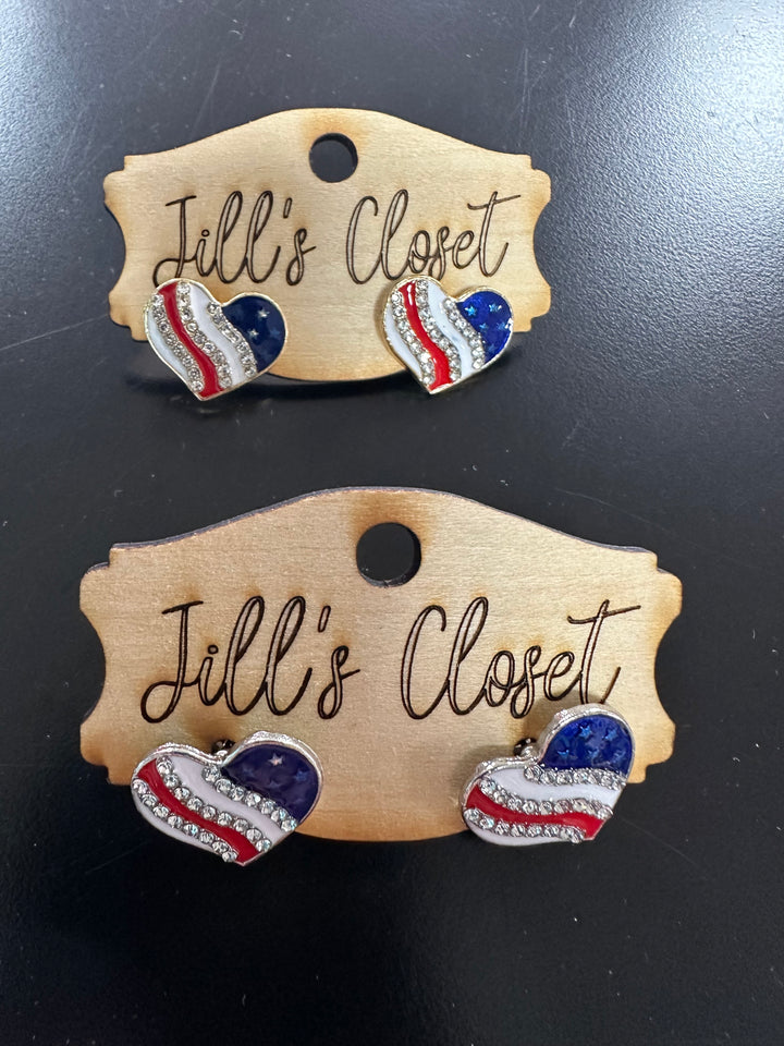 US Flag Heart Shaped Stud Earrings