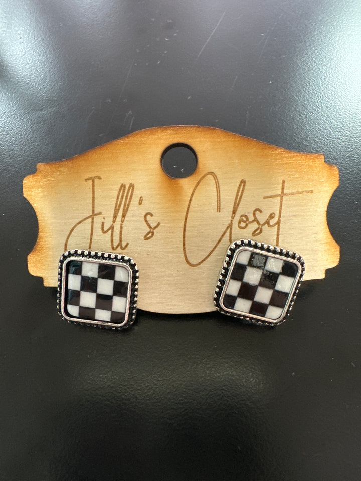 Checked Stud Earrings