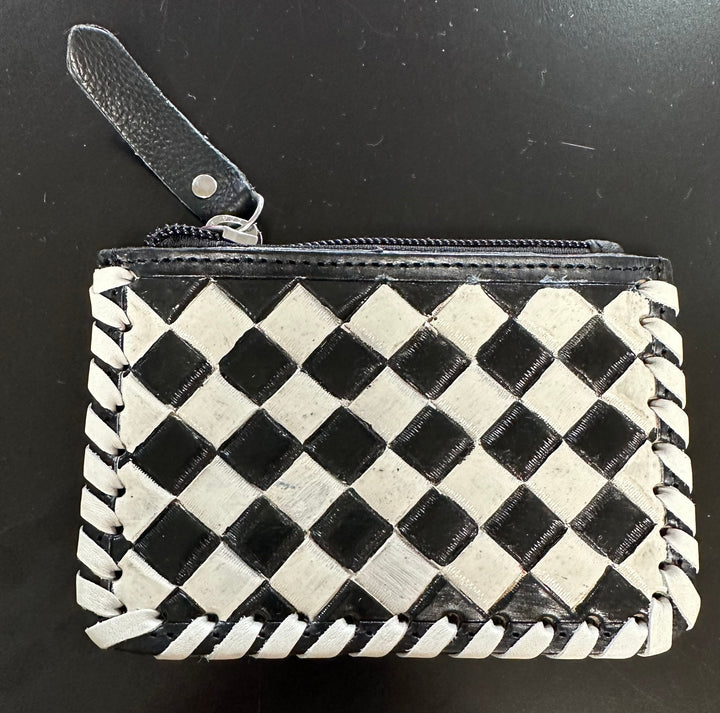 Leather Checked Coin Purse