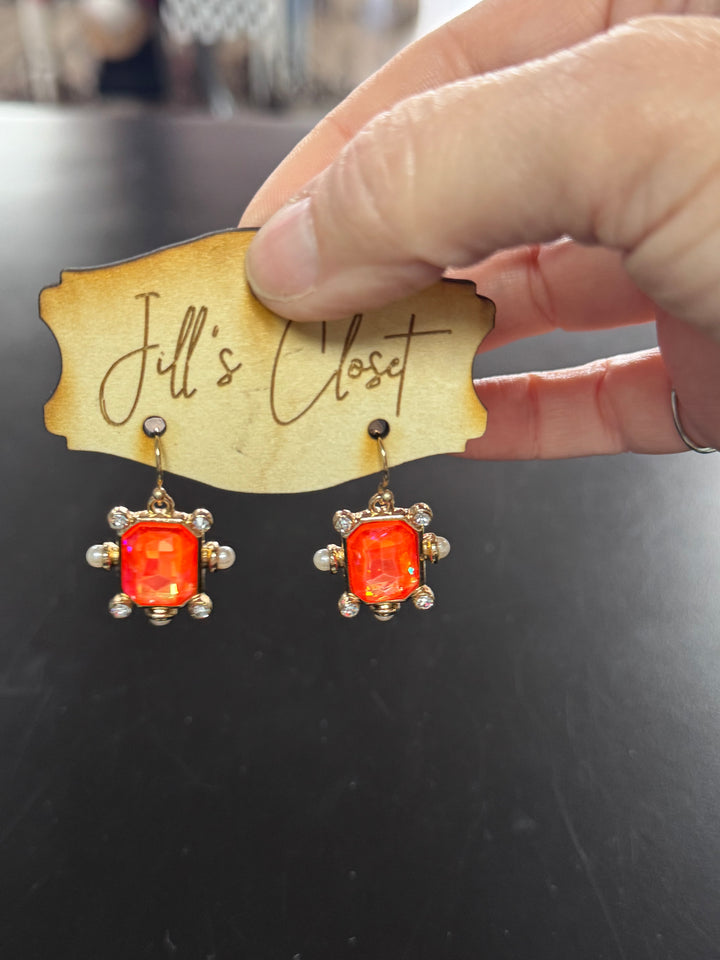 Vintage Glam Rectangle Gem Drop Earrings