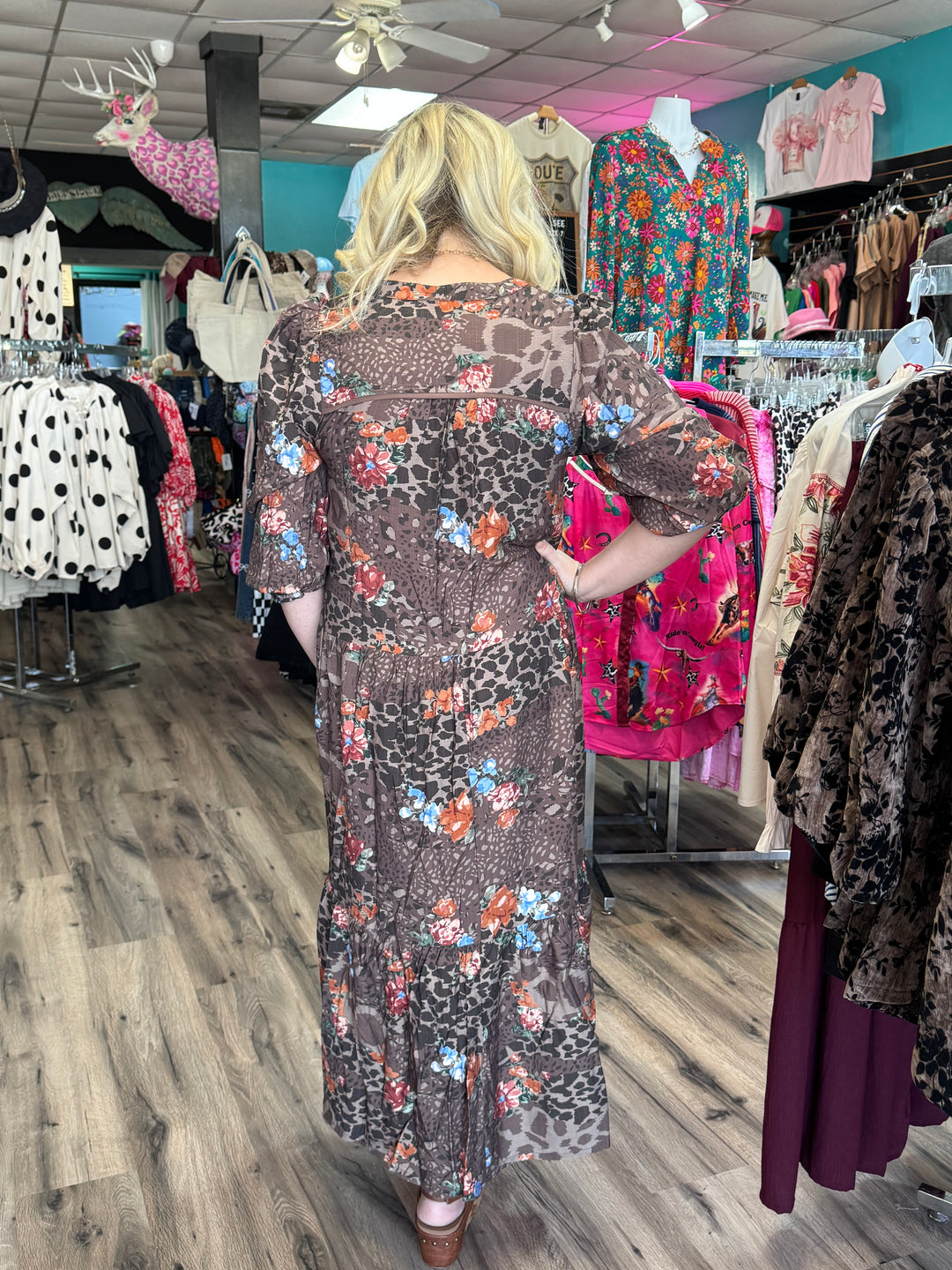 Patchwork Animal Print Floral Maxi Dress