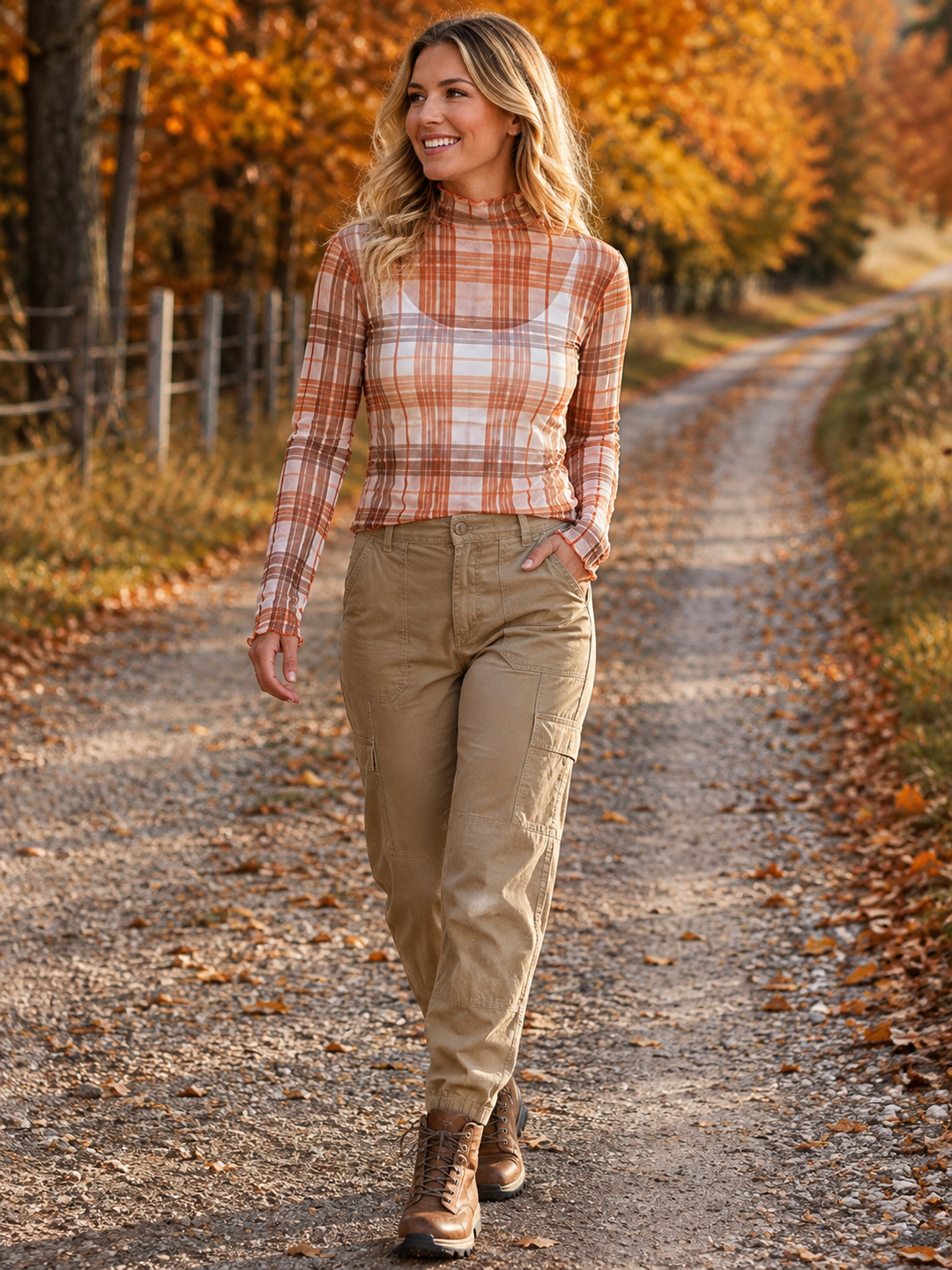 Fall in Love with Plaid Mesh Top