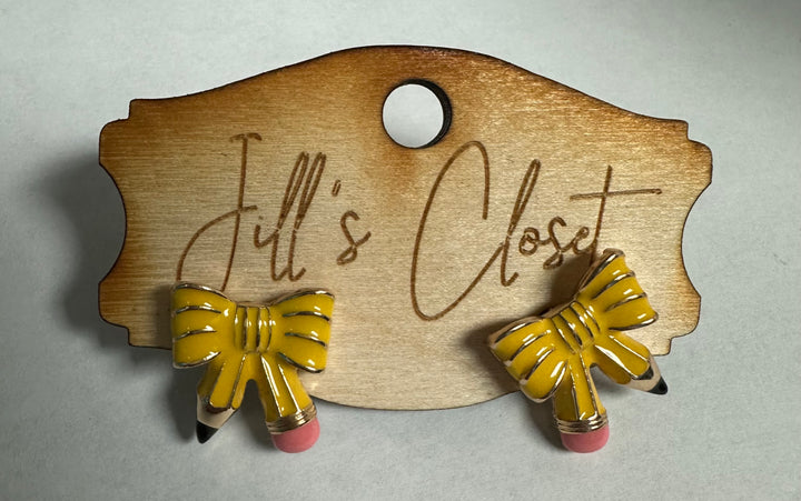Pencil Bow or Heart Stud Earrings
