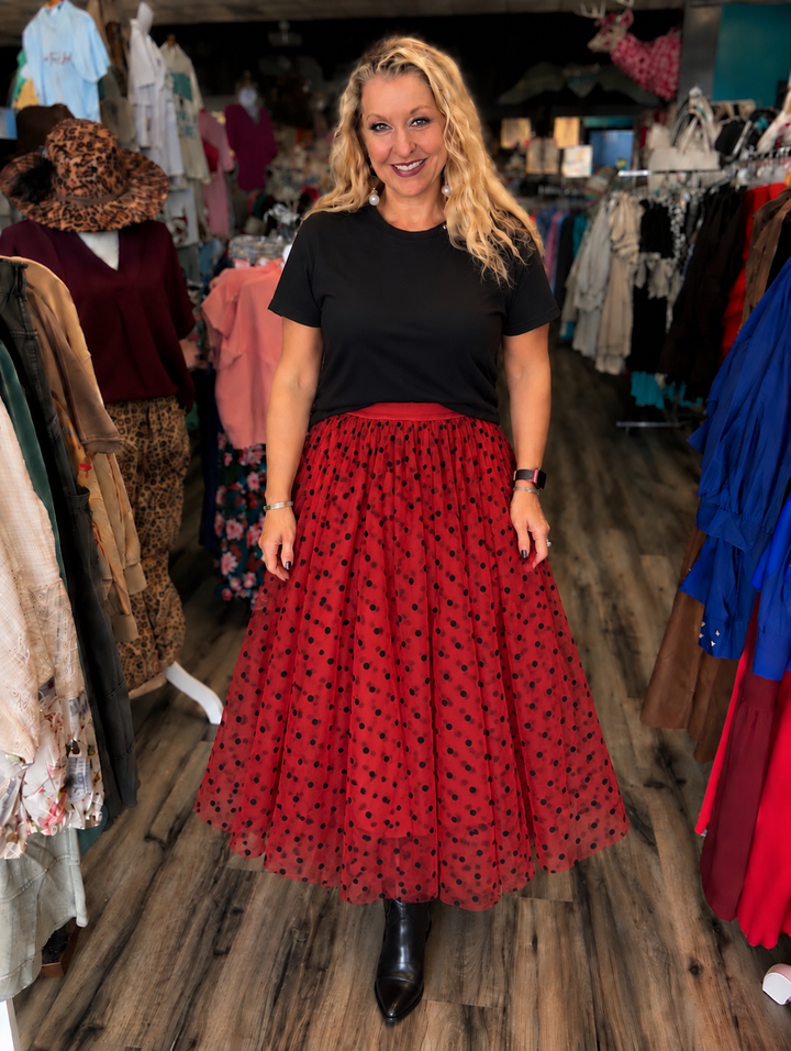 Polkadot Tulle Midi Skirt