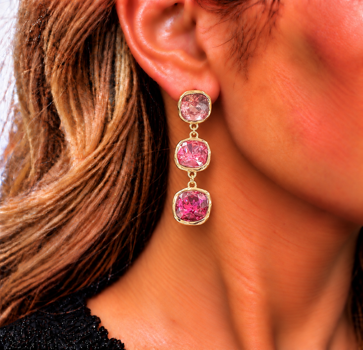 Triple Drop Rhinestone Stud Earrings