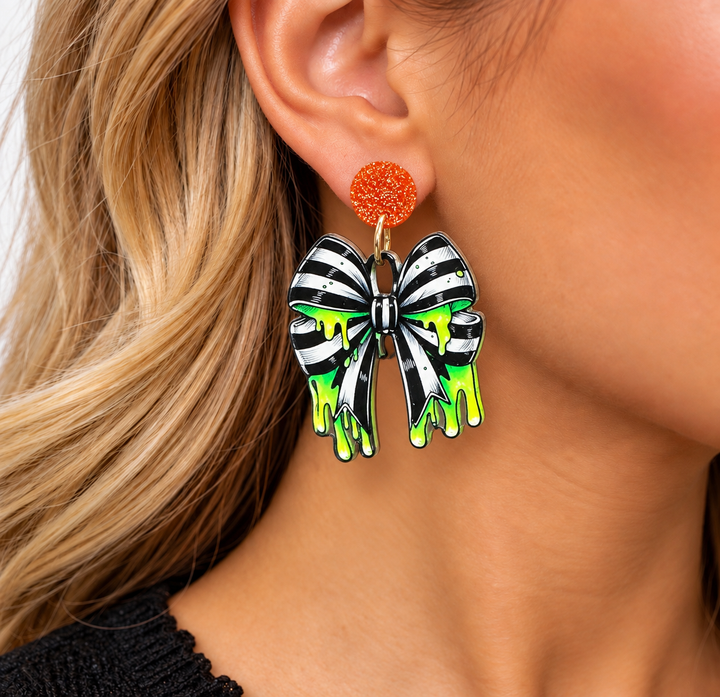 Striped Bow & Slime Earrings