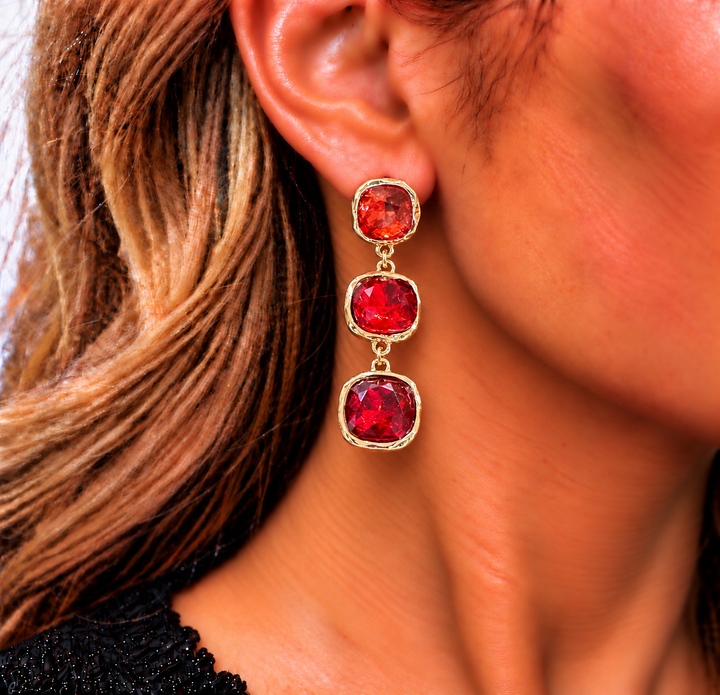 Triple Drop Rhinestone Stud Earrings