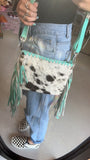 Turquoise cowhide fringe Crossbody