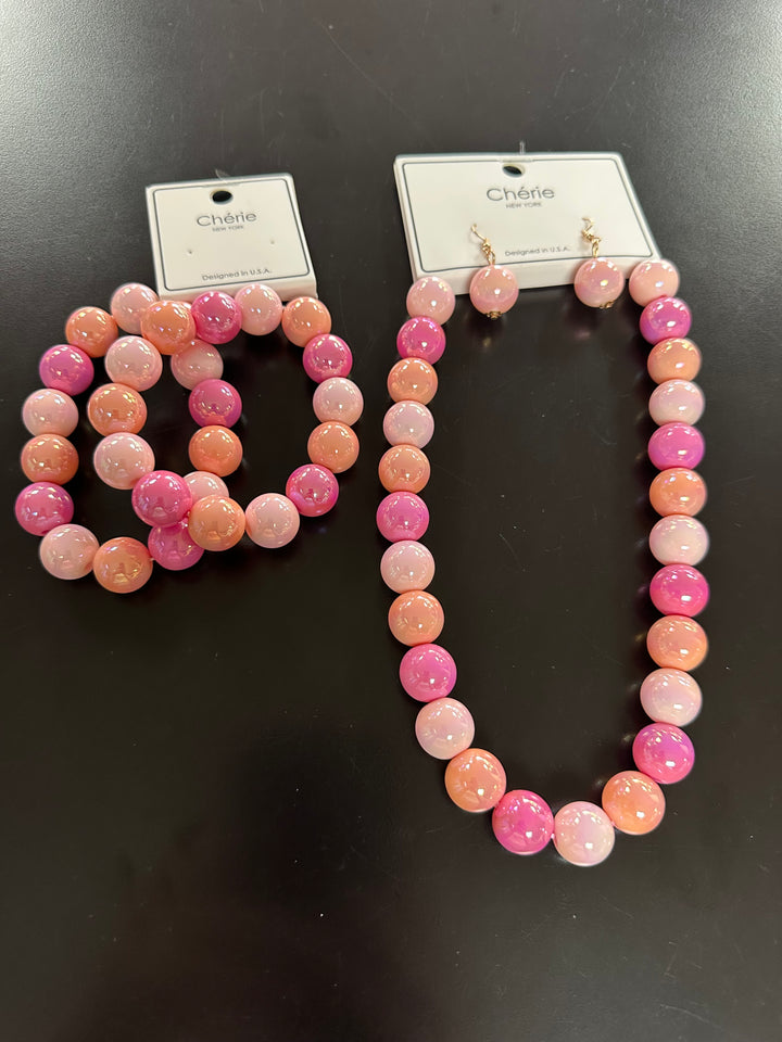 Cathy’s beaded Necklace and bracelets.￼