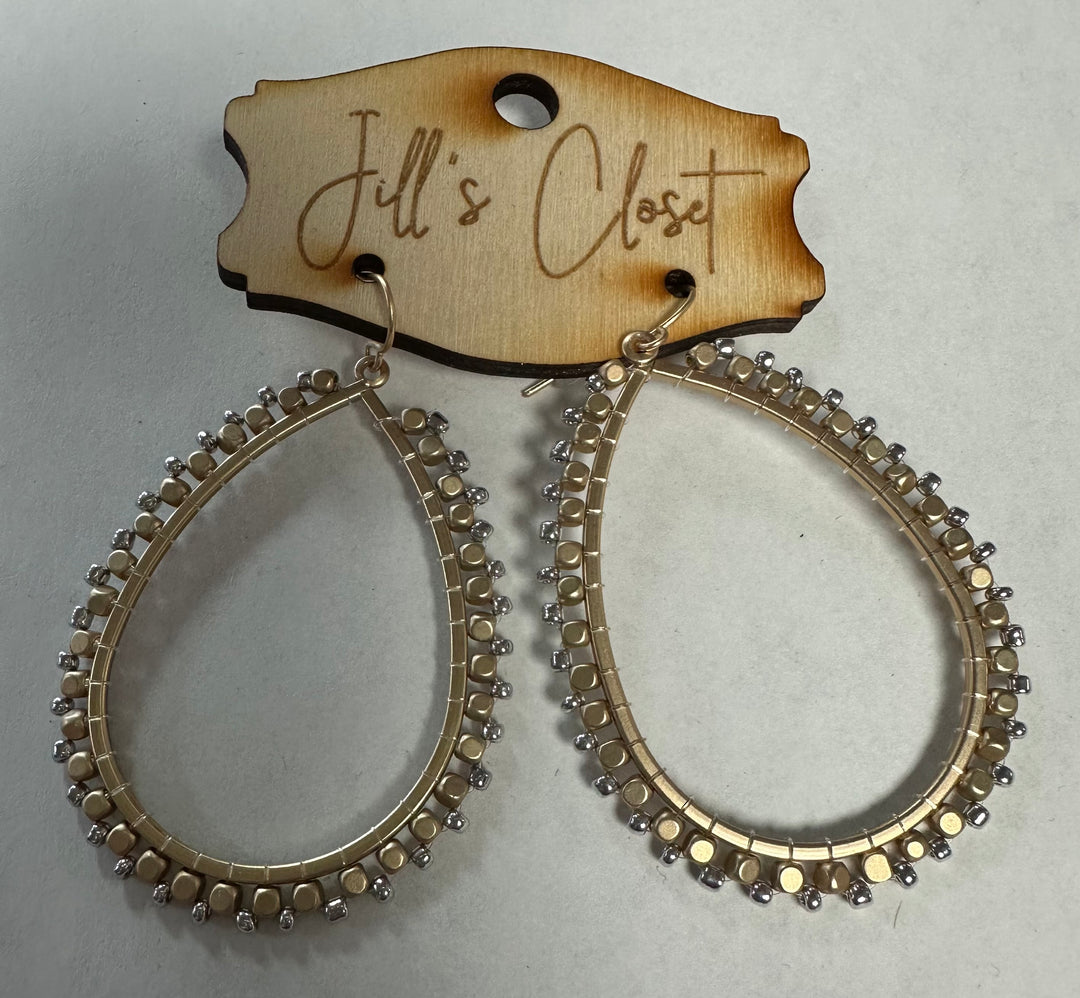 Teardrop Beaded Hoop Earrings