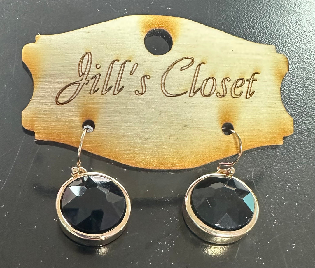 Round Black Faceted Fishhook Earrings
