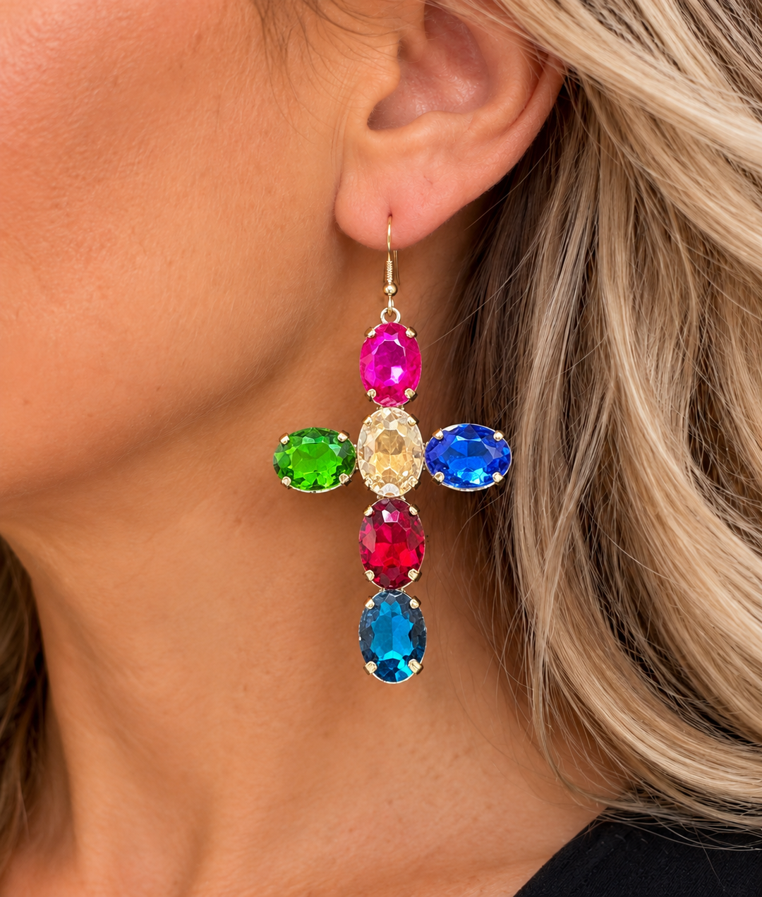 Lg. Rhinestone Cross Earrings