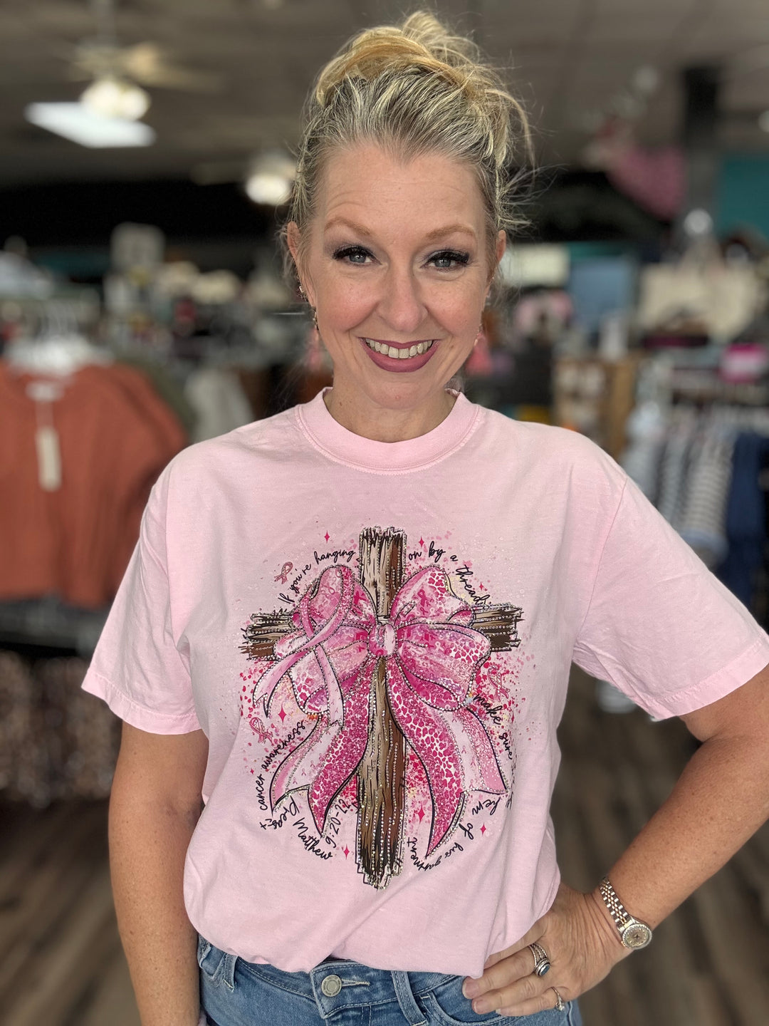 Breast Cancer Cross Bling Tee